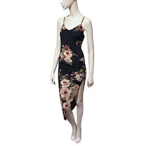 Vintage 90s Asymmetric Slip Dress S Ruched Adjustable Cross Back Romantic Baddie